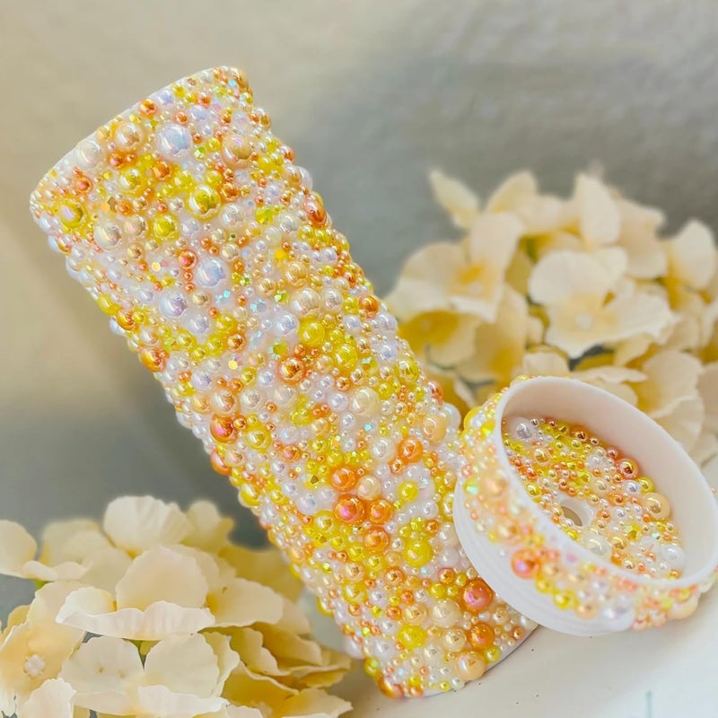 ASTARON 50g Mix Flatback Rhinestones Half Pearls for Crafts Mixed Size 3mm-10mm Flat Back Rhinestones for Crafts Flatback Pearls for Decorating Tumblers Mugs Nail Art Shoes (Yellow White Series) - Image 4